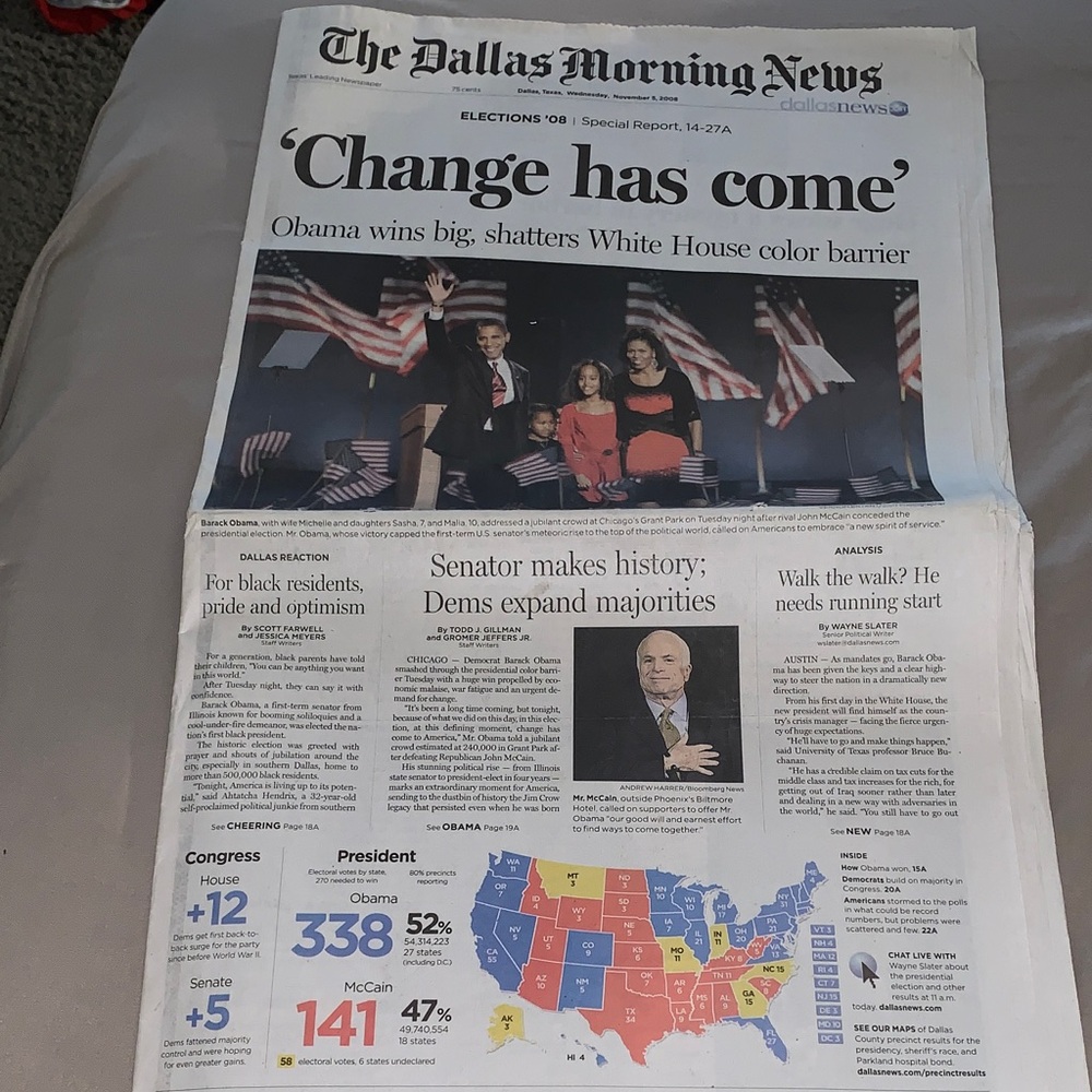Dallas Morning News Newspaper Obama wins!